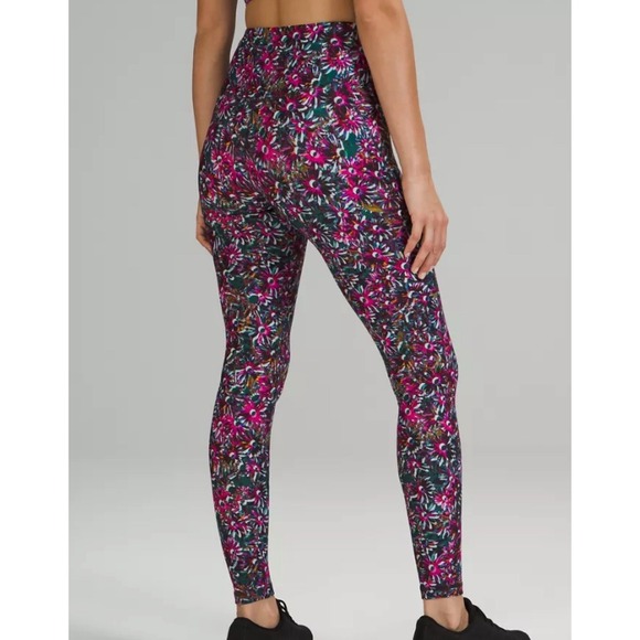 Lululemon Base Pace High-Rise Fleece Running Tight 28" Floral Size 6 Excellent ! - Picture 1 of 13